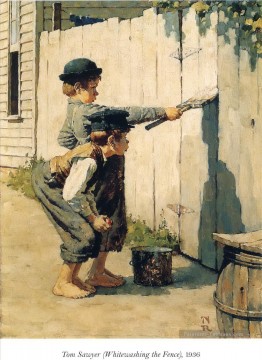 Norman Rockwell Painting - tom sawyer whitewashing the fence Norman Rockwell